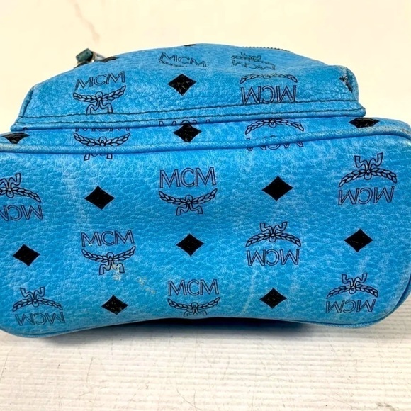 MCM Womens Backpack Blue leather Visetos Logo Studded w/COA - Picture 10 of 13